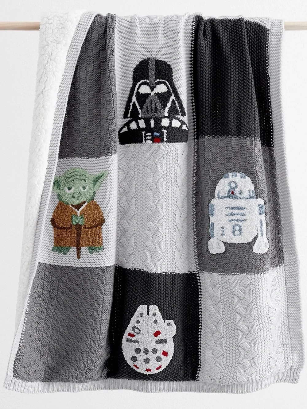 Pottery Barn Kids Star Wars Sherpa-Backed Patchwork Knit Baby Blanket